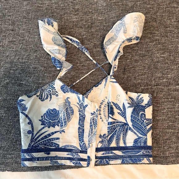 H&M blue and white cross strap button front top, size 6 - Picture 2 of 5